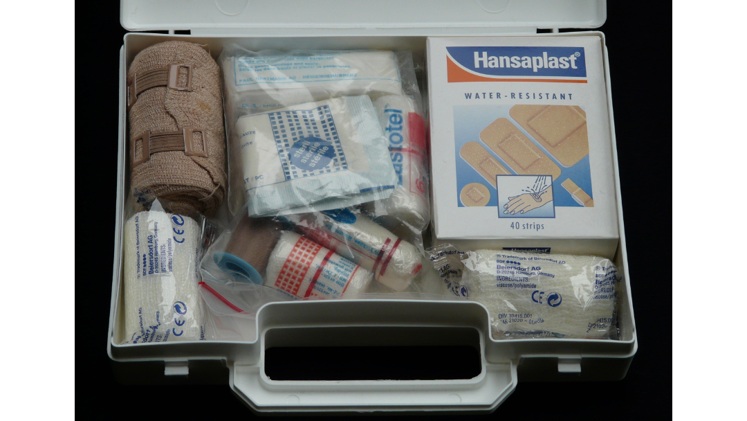 Box of bandages and gauze.
