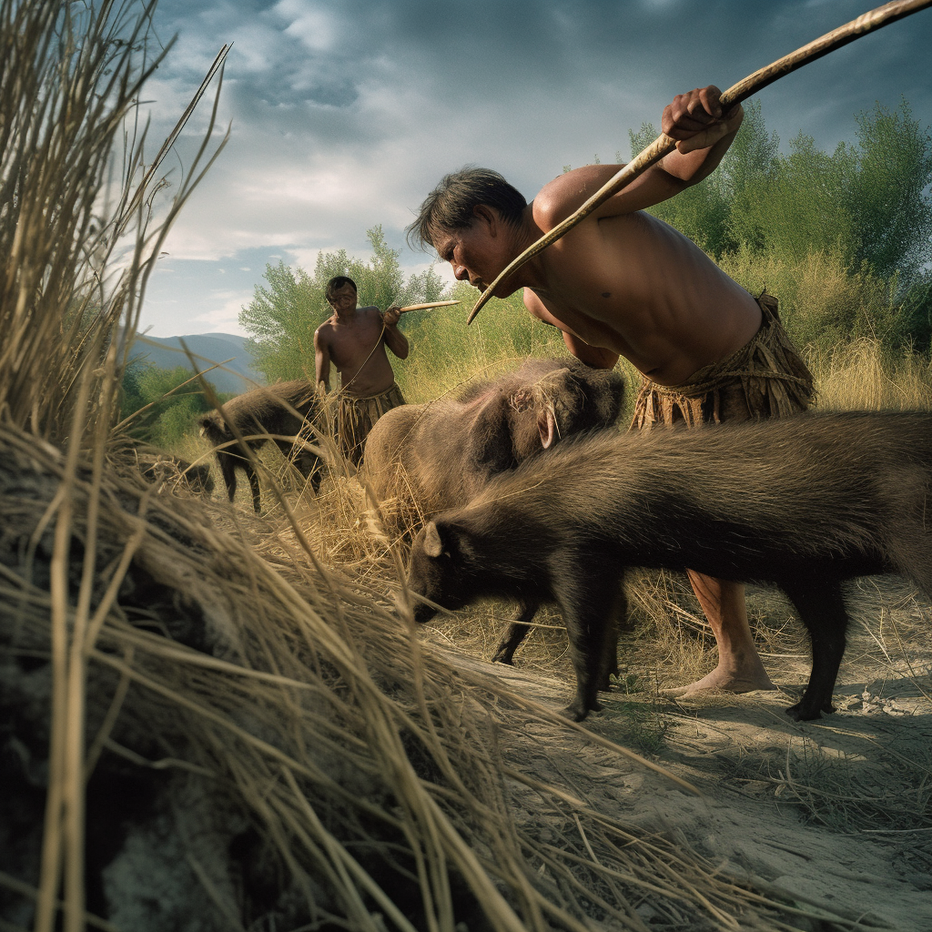 Tribe hunting boar.