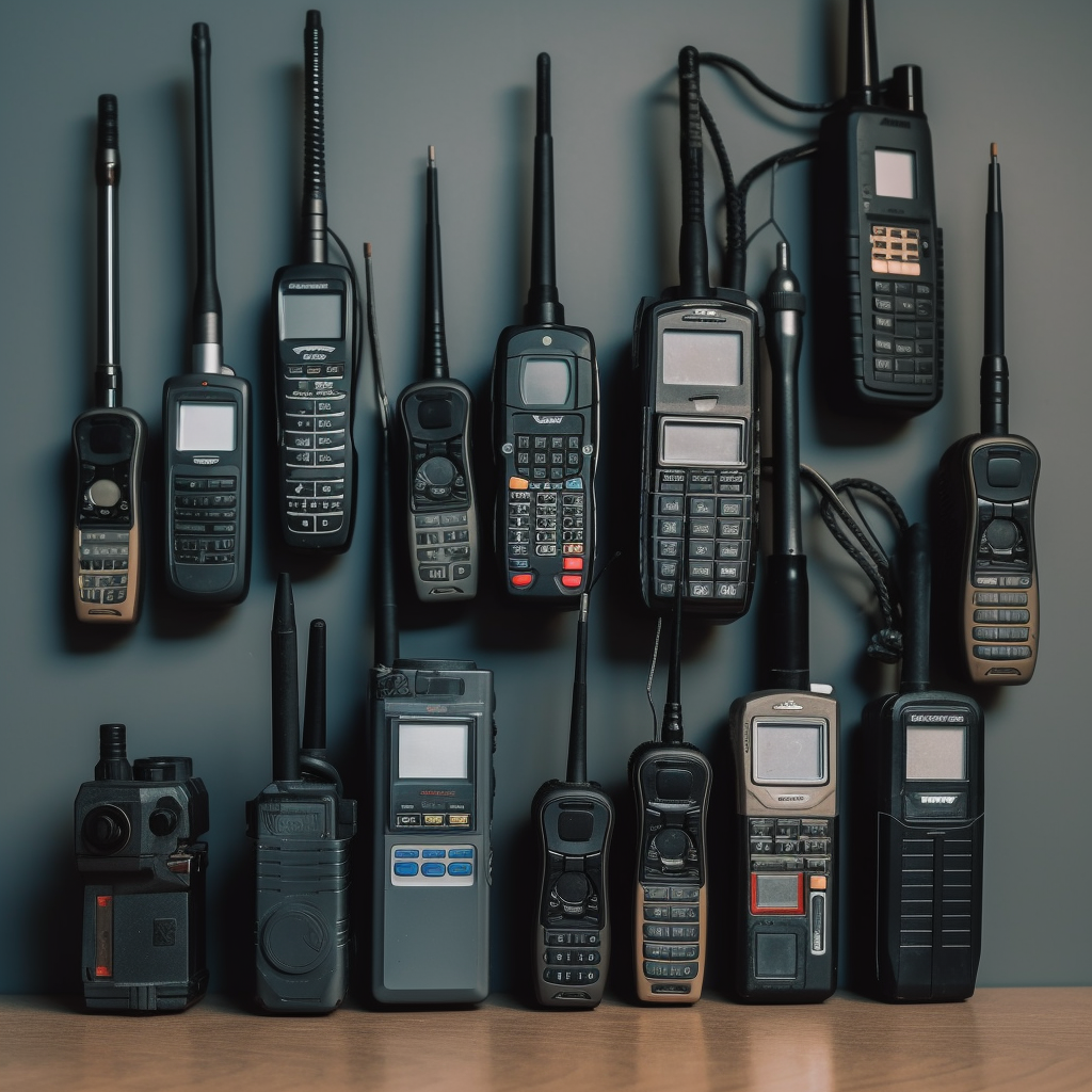 A display of a variety of walkie talkies