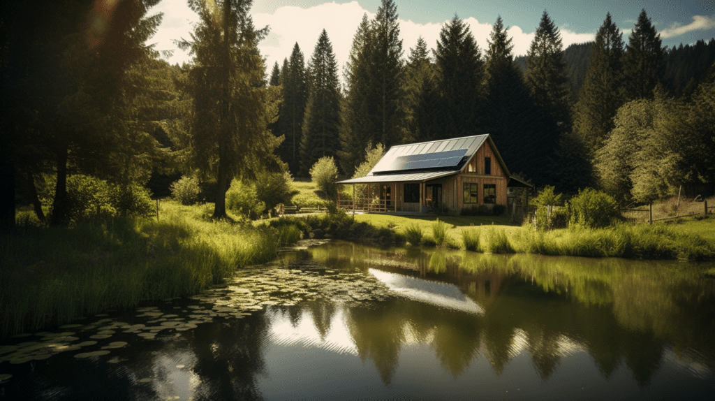 Off the grid cabin tucked in the middle of the woods.