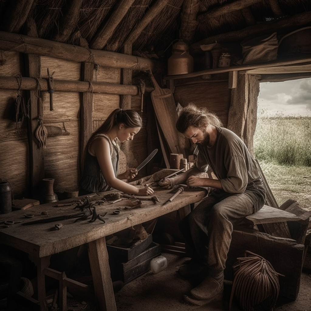 Man & woman making DIY Homemade Survival Weapons in a barn.