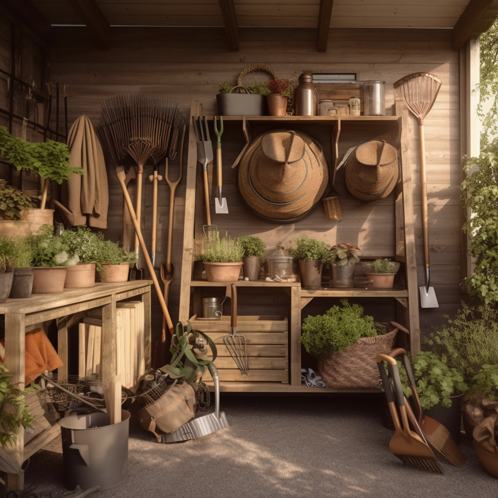 Gardening shed with tools.