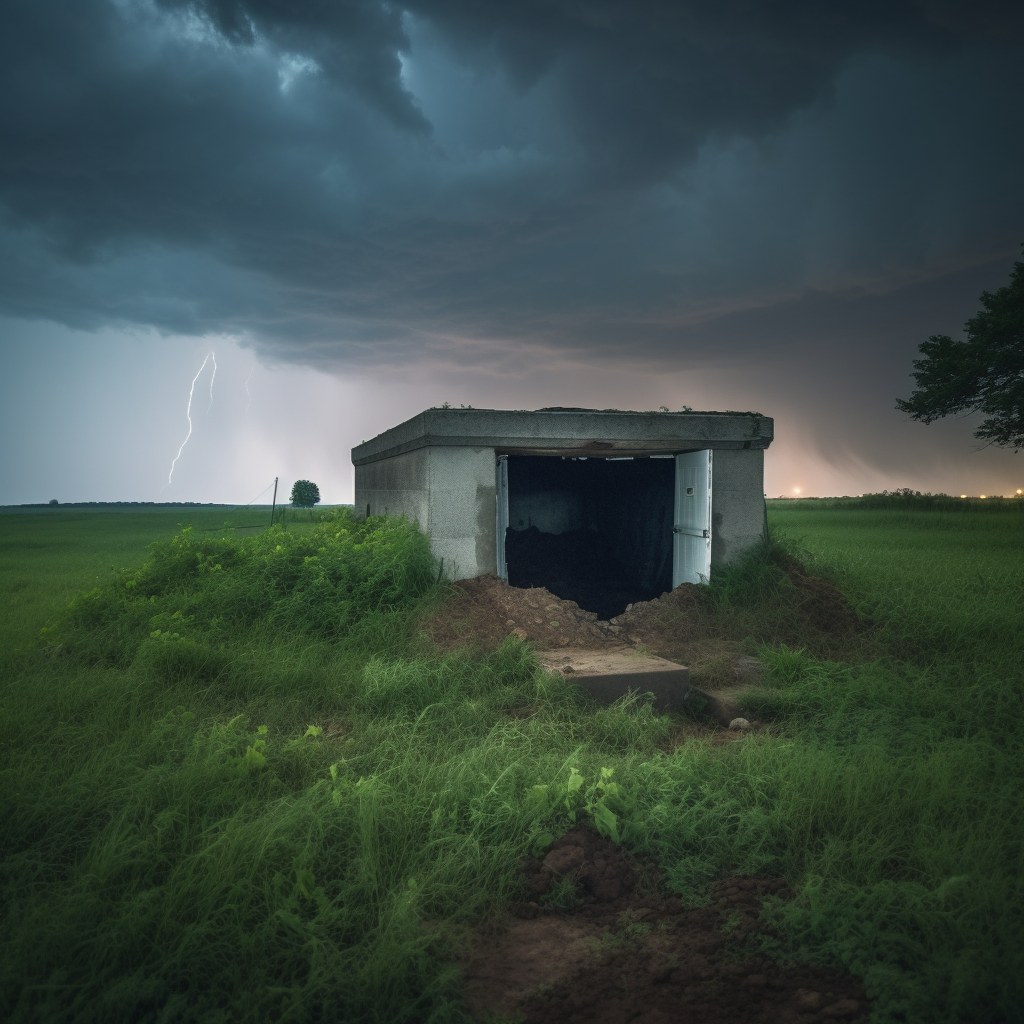 Underground storm shelter during a storm.