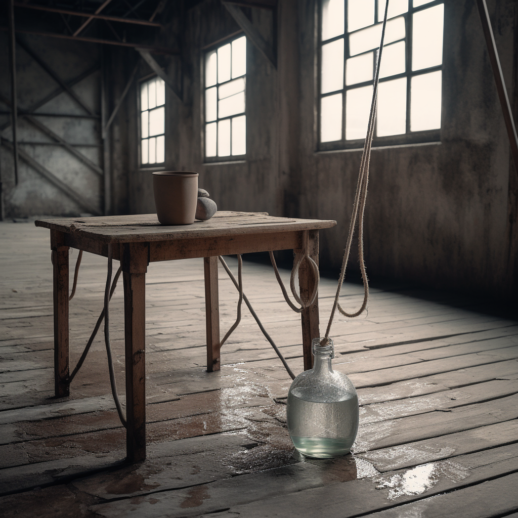 Image of empty warehouse with water jugs.