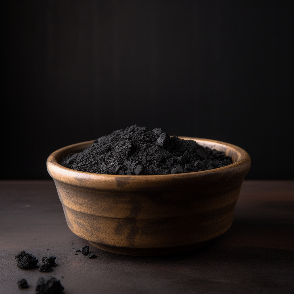 Bowl of activated charcoal.