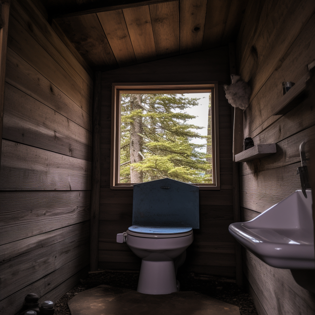 Dry flush toilet in a cabin.