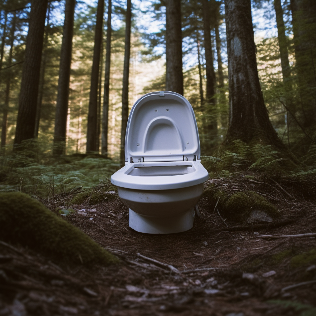 Dry flush toilet in the woods.