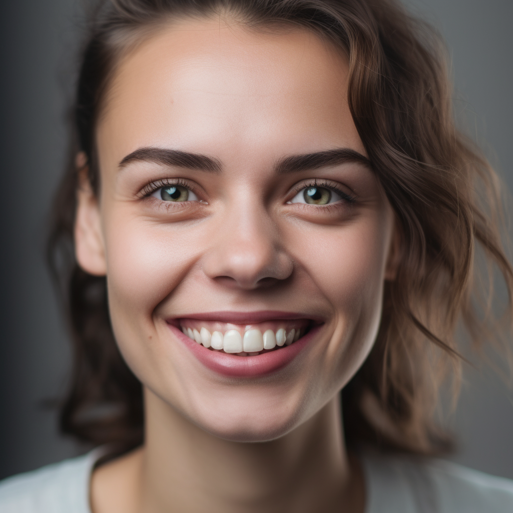 Photo of a young girl with healthy skin and white teeth.