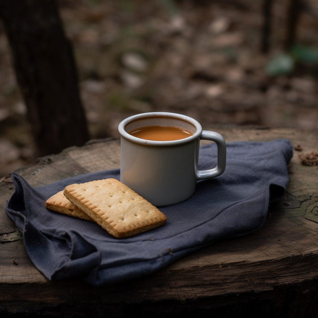 Photo of hardtack biscuit and coffee.