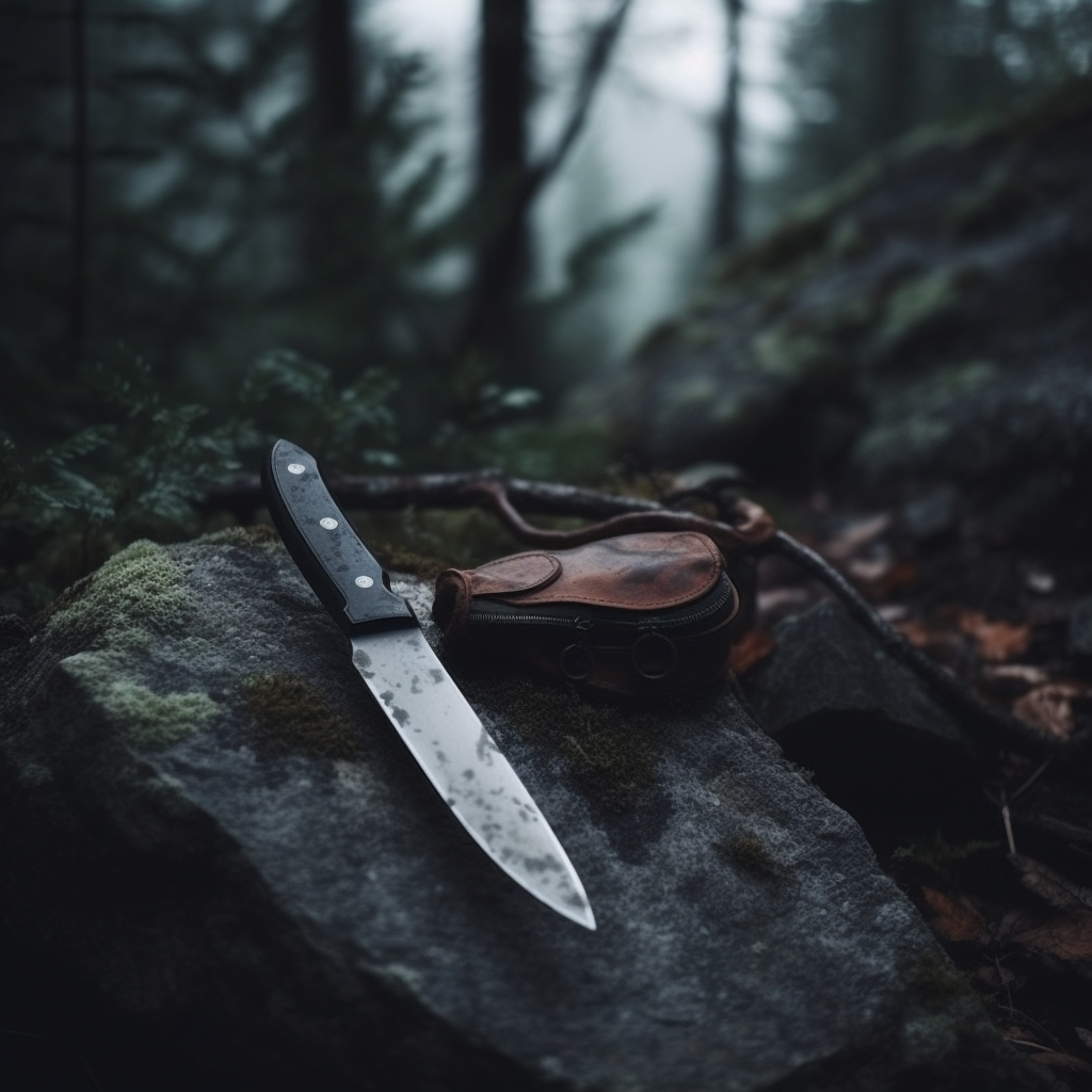 Knife left in the wilderness on a rock. 