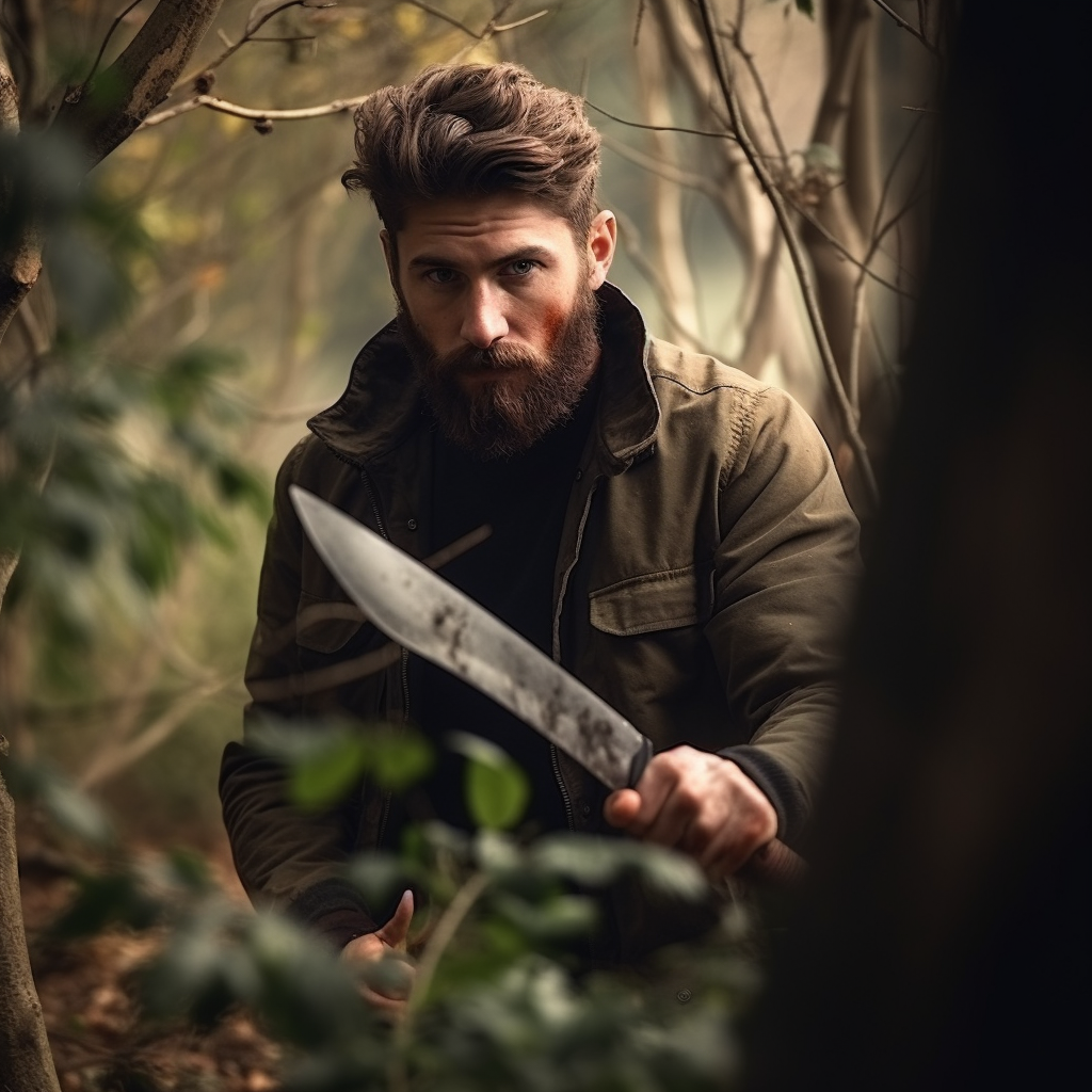 Man using a machete to clear brush.