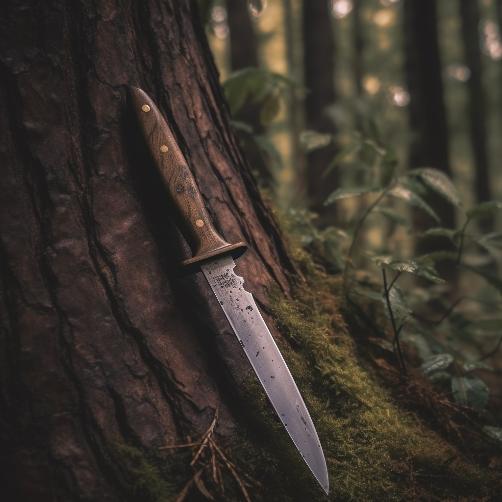 Machete resting on a tree. Best machetes for chopping wood.