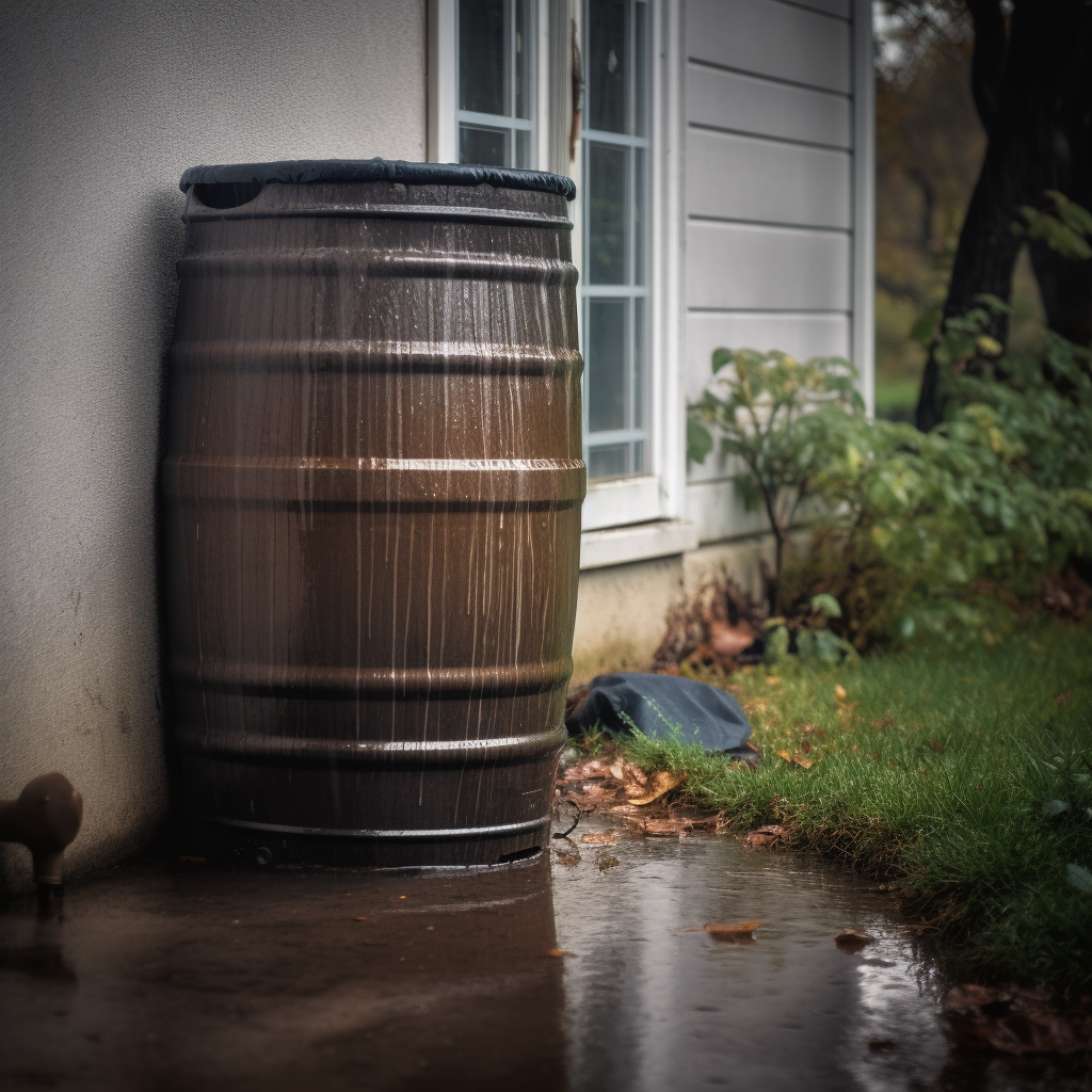 Photo of a rain barrel. This shows how do you collect rainwater and keep it clean.