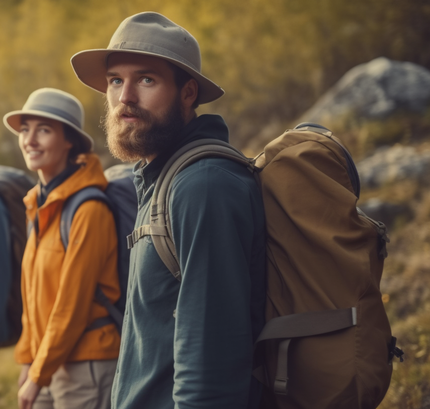 Man and woman wearing bushcraft hats.