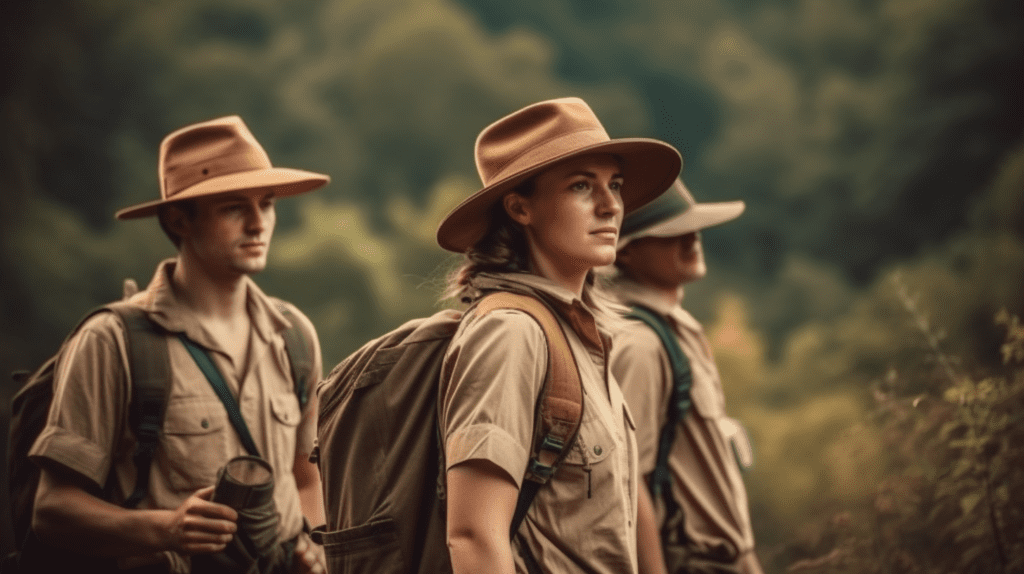 Hikers wearing hats.