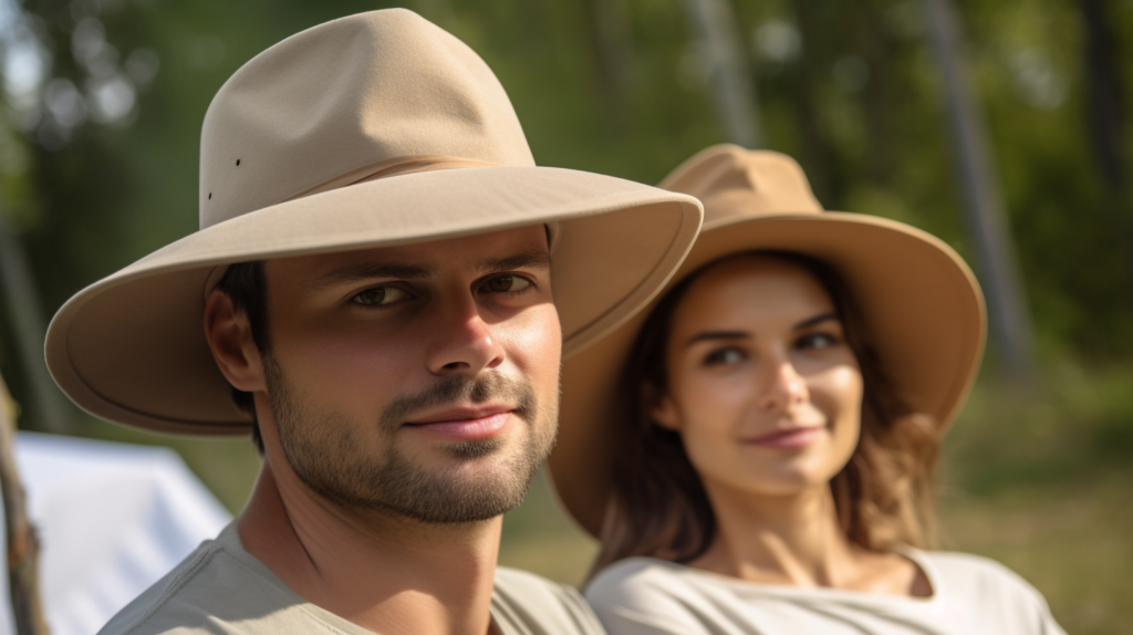 Couple wearing bushcraft hats.
