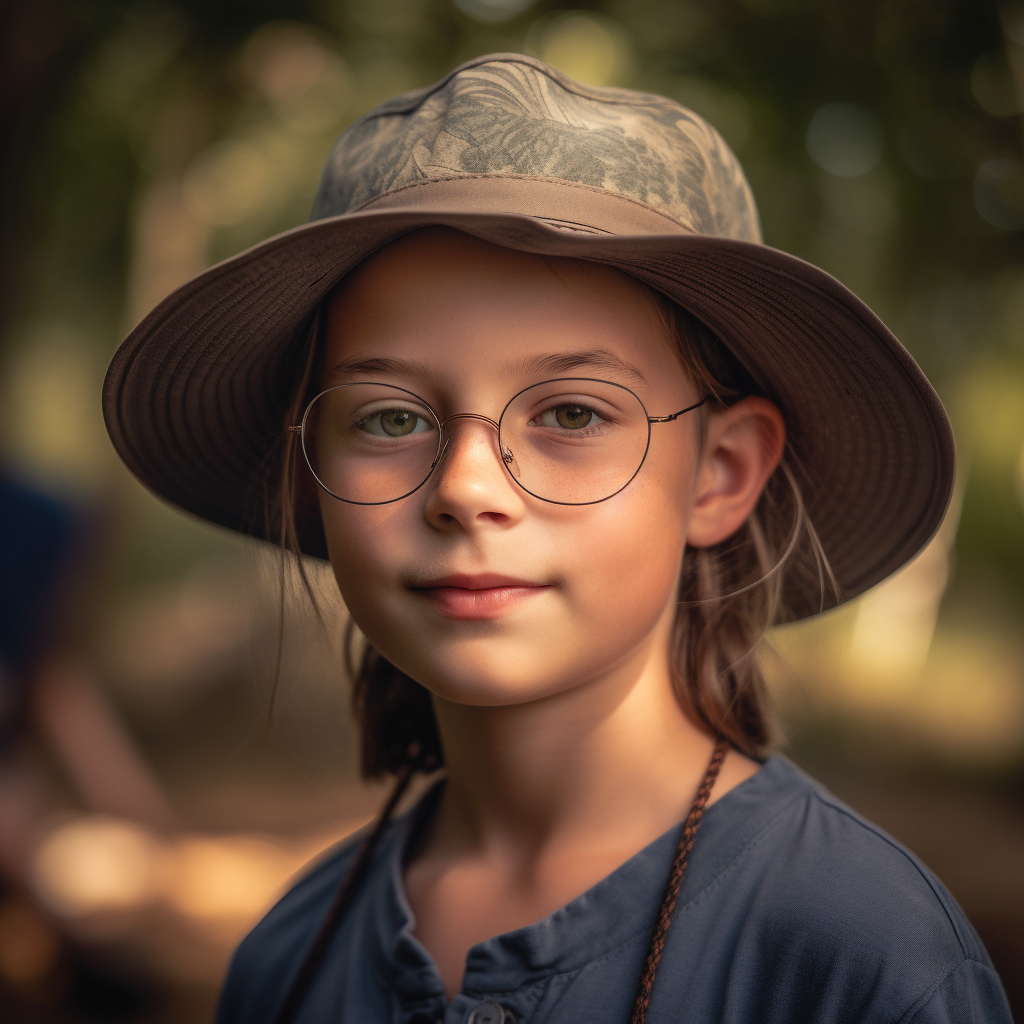 Little girl wearing a bushcraft hat.