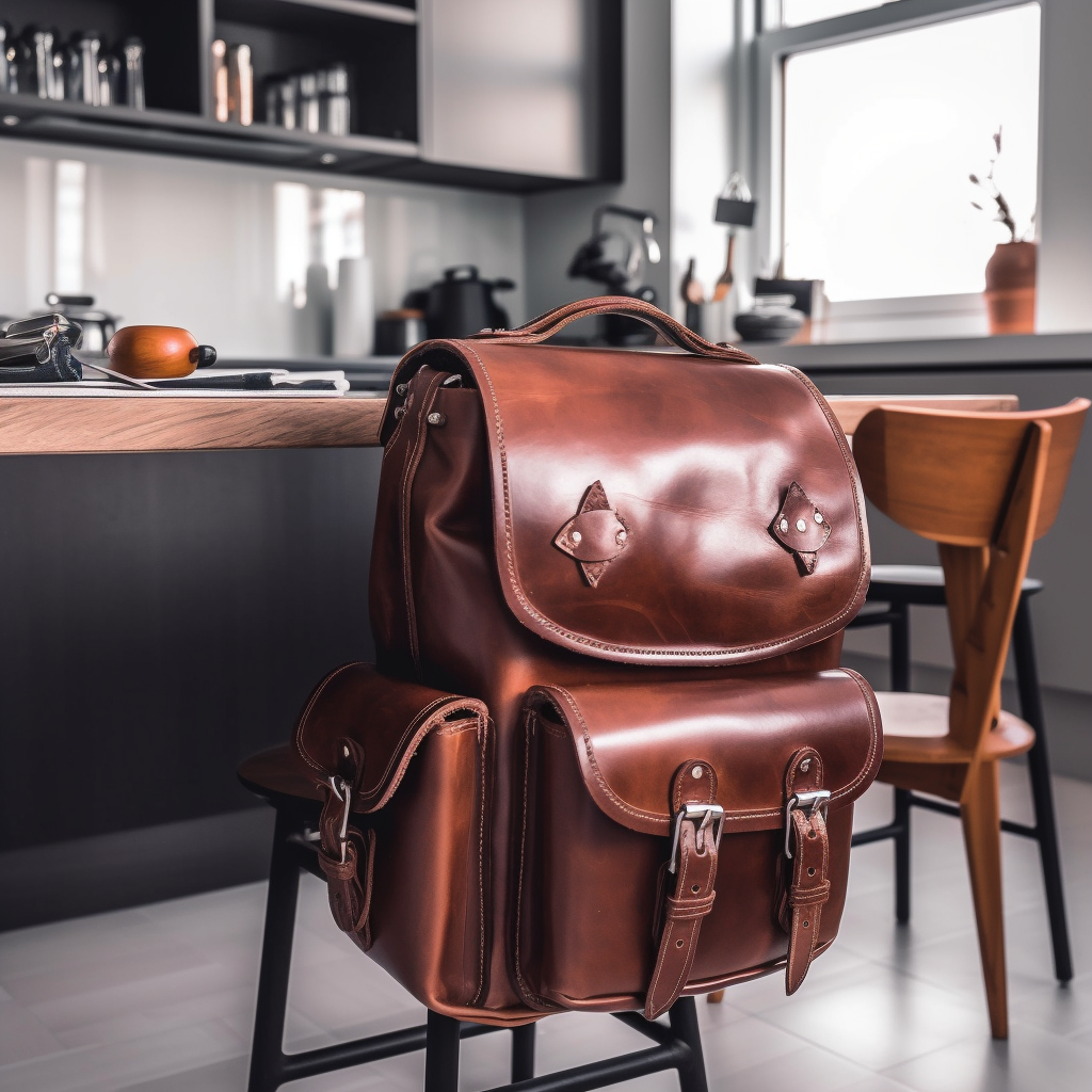 Photo of a beautiful polished leather backpack.