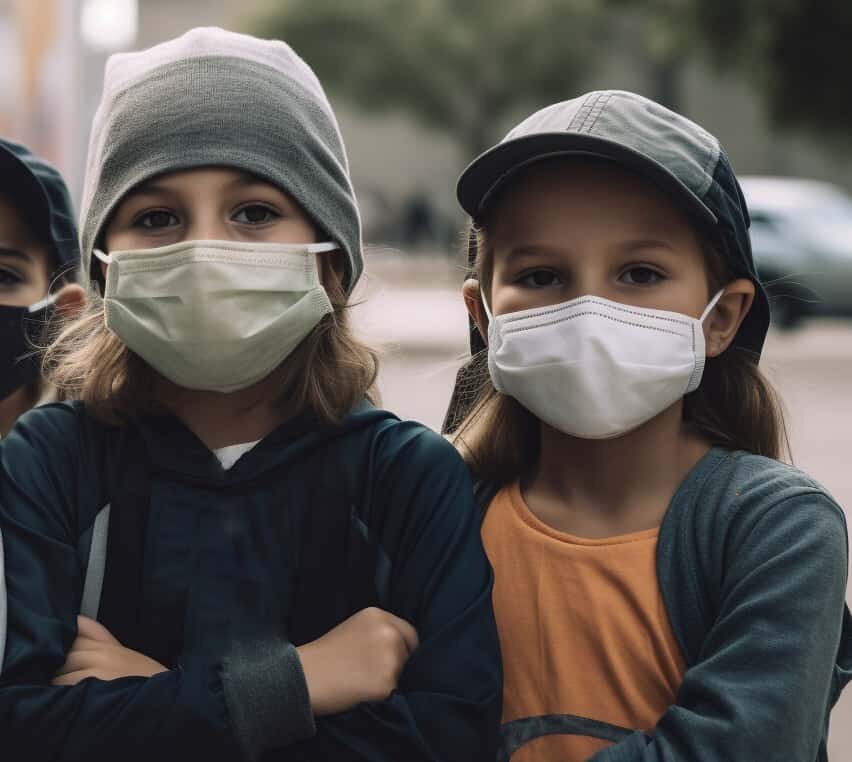 Photo of kids wearing masks during a pandemic.