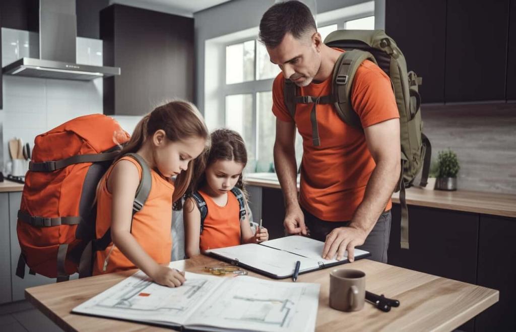 Photo of a dad teaching his kids about what is prepping.
