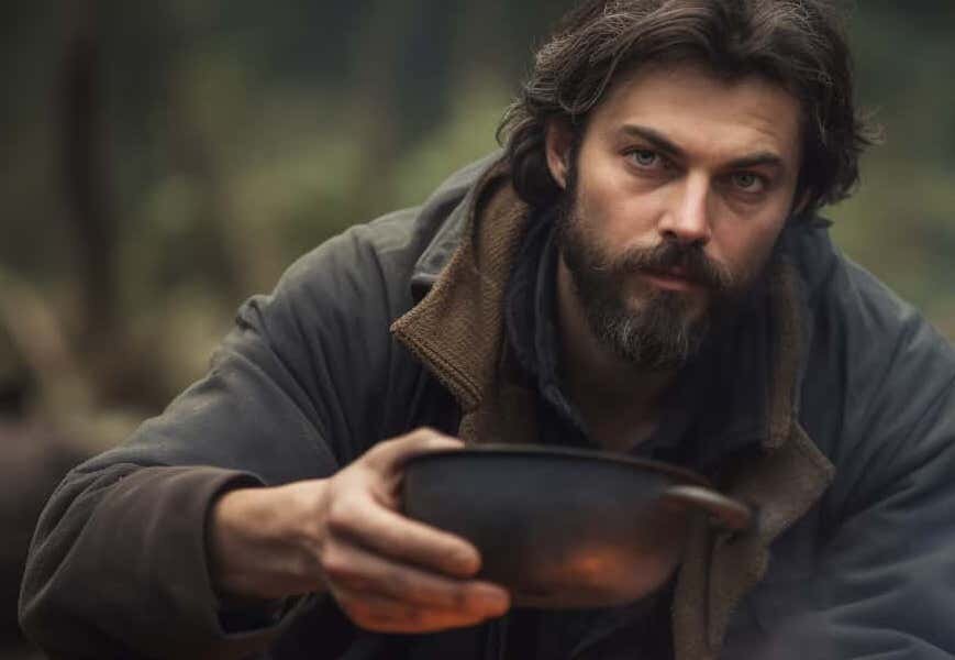 Photo of a man using one of the best survival cookware pans.