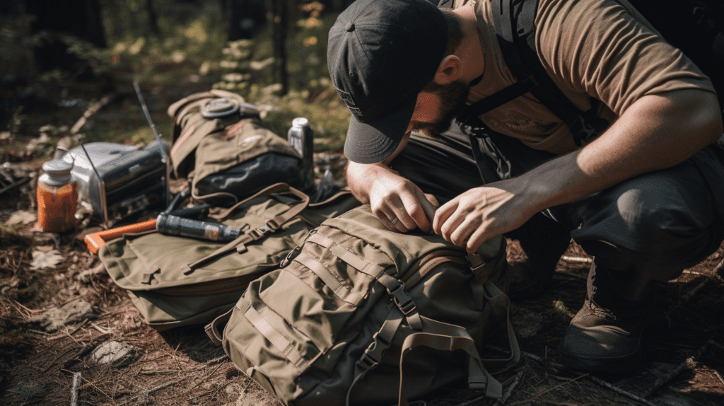 Photo of a man packing his go bag.