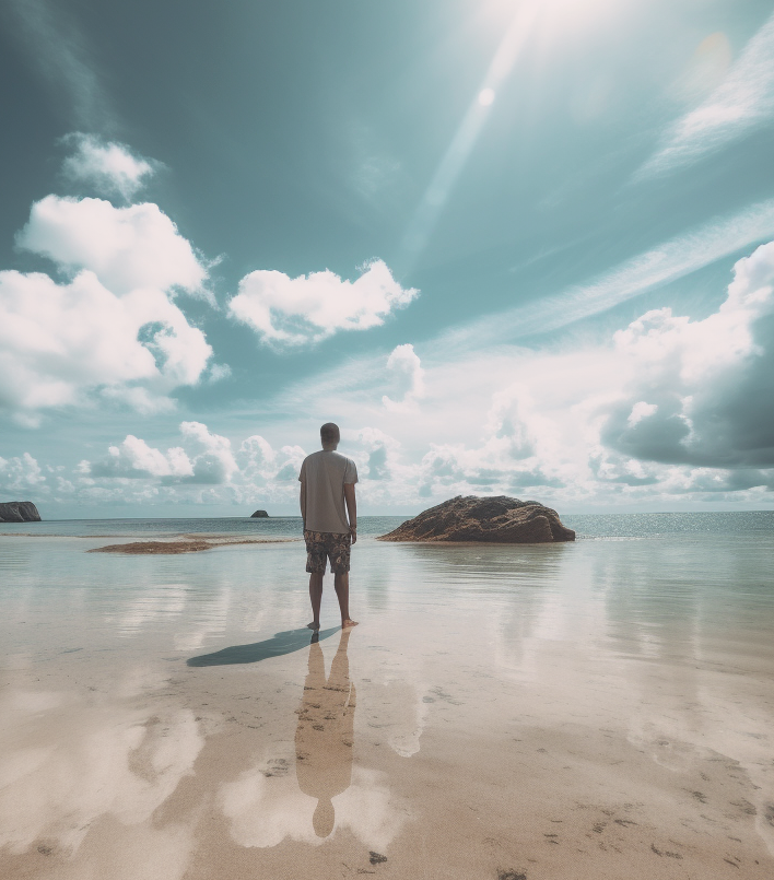 Photo of a person visualizing themselves on a beach.