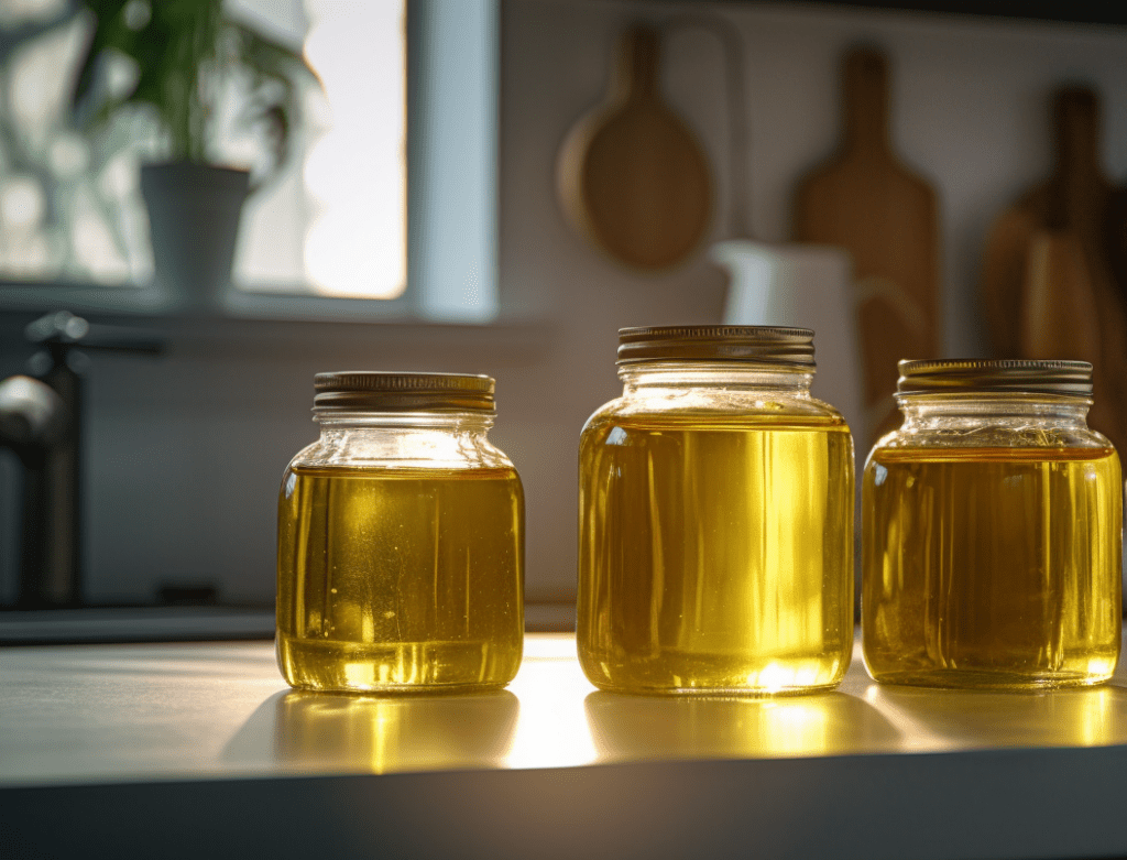 Photo of jars of oil.