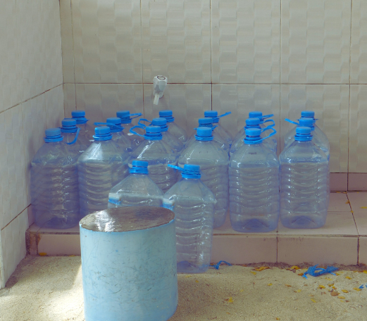 Water jugs for emergency storage.
