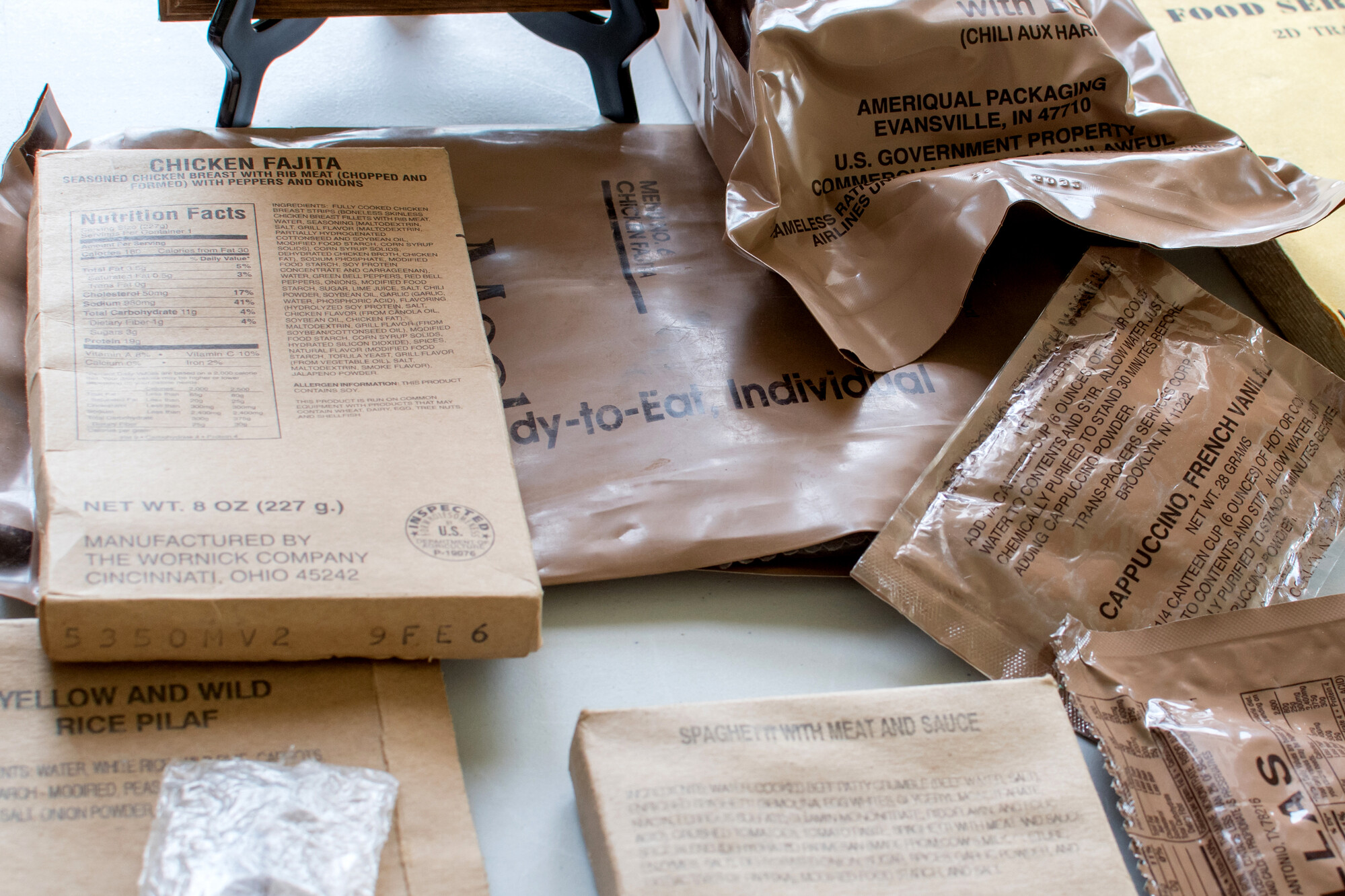 MRE's (meals ready to eat) multiple types.