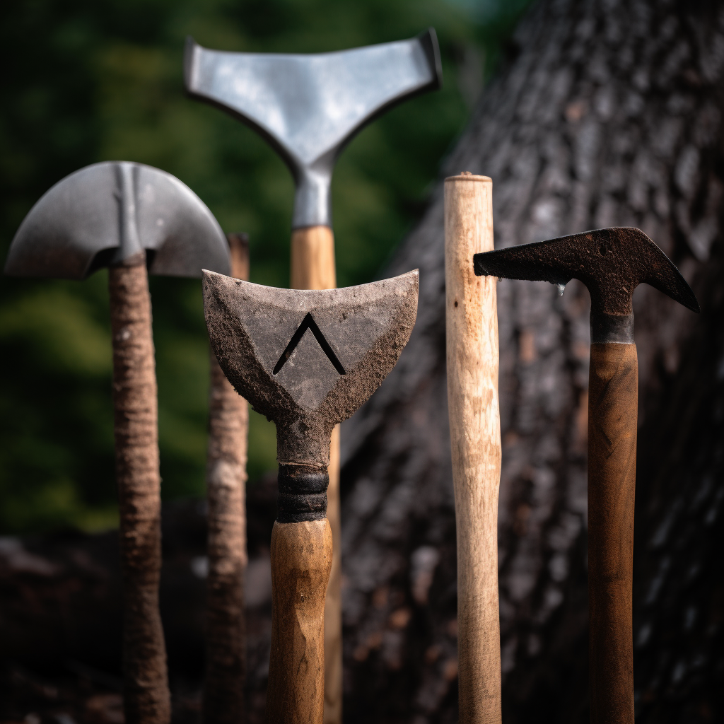 A variety of old tomahawks.