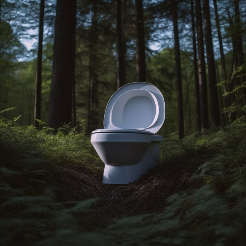 Image of a dry flush toilet in the woods.