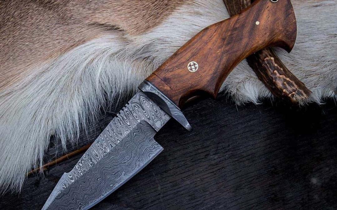 Handmade Damascus Bushcraft Knife with Leather Sheath