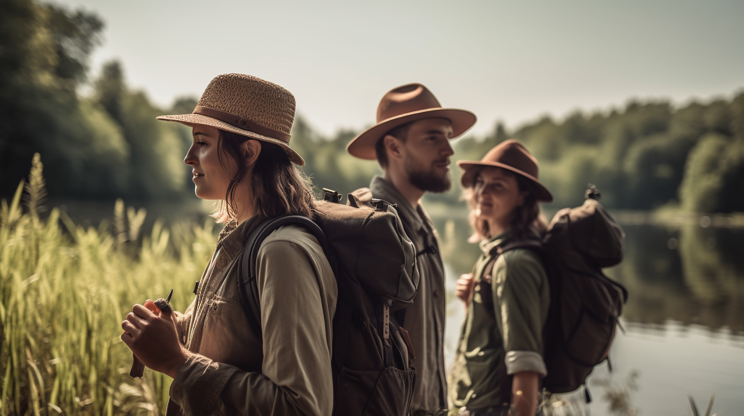 3 hikers wearing bushcraft hats.